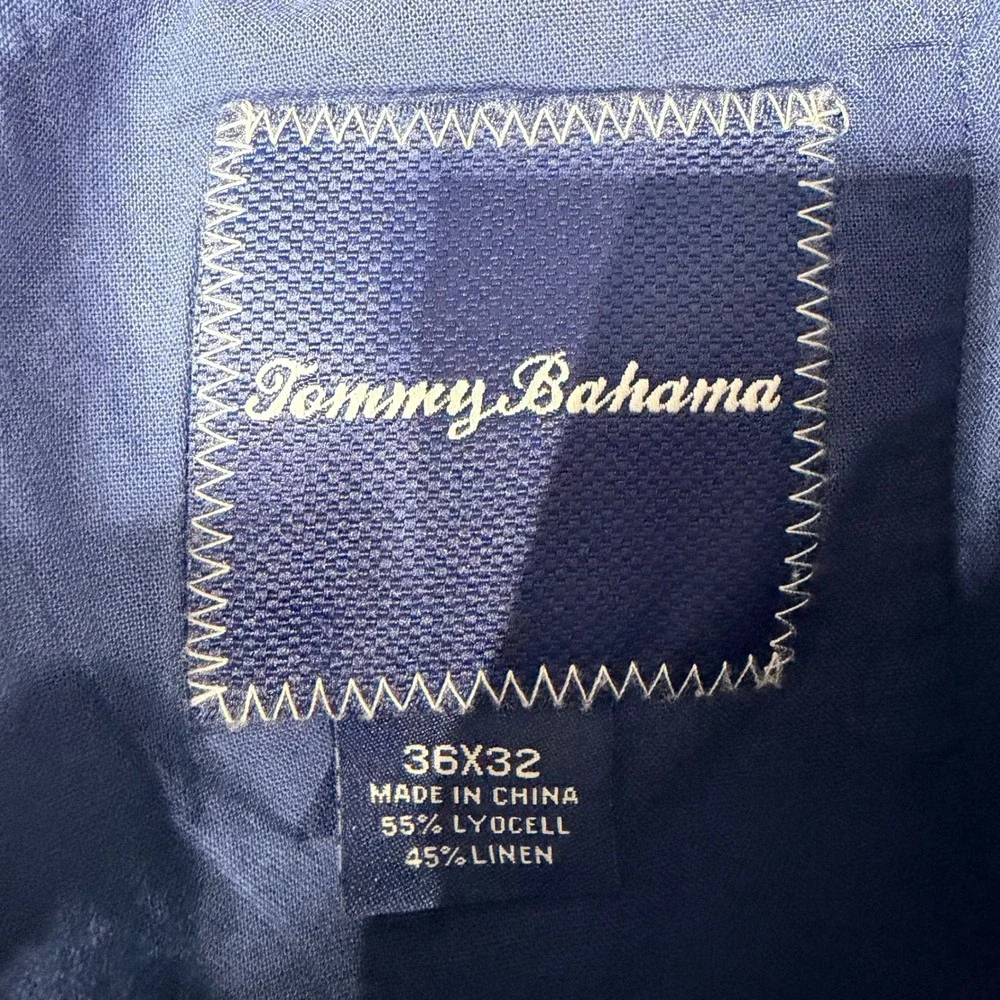 Tommy Bahama 36 (Actual 38x32) Blue Lyocell Linen Blend Flat Front Chino Pants